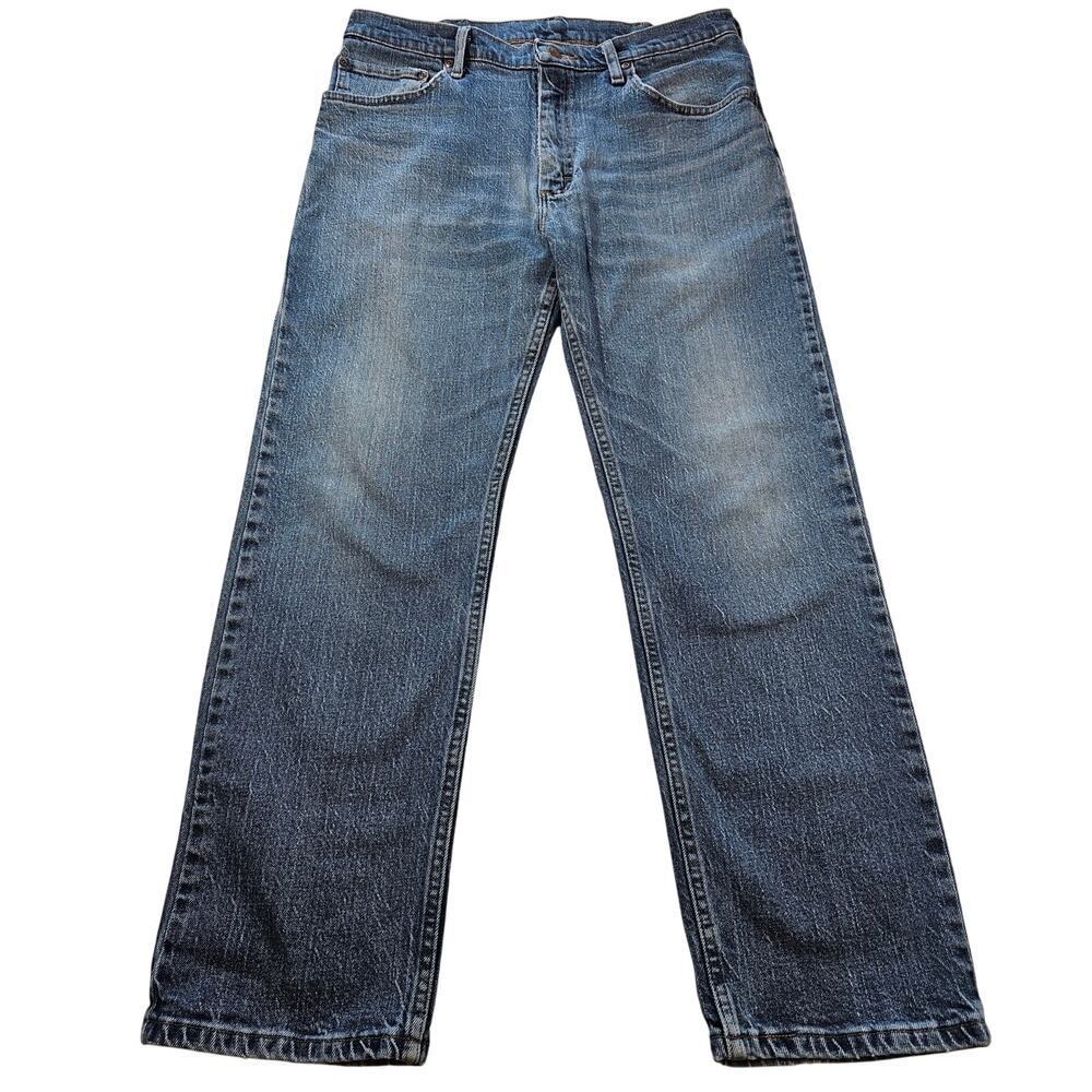 Wrangler 34x29 everyday work jeans casual comfort outdoor blue relaxed western ^